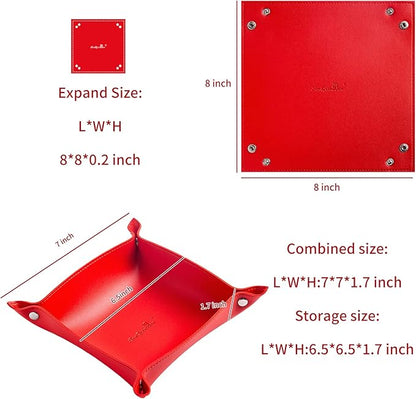 SANQIANWAN Leather Jewelry Valet Tray for Women and Man, Portable Entryway Table Tray Bedside Nightstand Desk Tray Small Catchall Travel Dish Plate for Key,Wallet,Watch,Coin (Red-B)