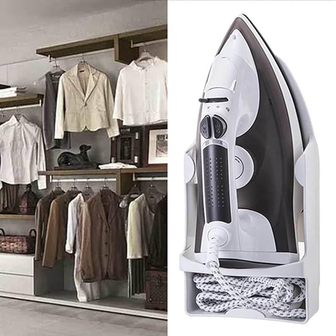 Wall Mount Ironing Board Hanger Iron Holder Space-Saving Household Bathroom Kitchen Closet Organizer Wall Rack Shelf