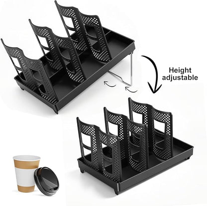 Cup Holder, Adjustable Cup and Lid Organizer Dispenser with Coffee Pod & Straw Storage | Unbreakable Metal Holder for Coffee Station, Bar Countertop, Office Breakroom, Kitchen
