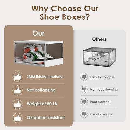 Thicken & Sturdy Clear Shoe Boxes with Magnetic Door, 3 Pack Stackable Multi-functional Shoe Storage, Shoe Organizer for Closet, Space Saving, 360 ° Dustproof & Moisture-proof, Fits Up to US Size 13