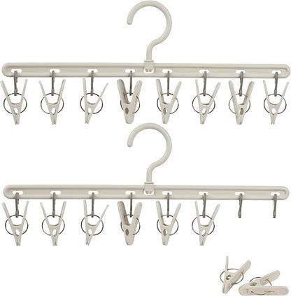 Clothes Hanger 2 Pack with 8 Clips,Clothes Drying Racks Windproof for Drying Socks Bras Underwears Baby Clothes, Hats Scarfs Towels Pants and Gloves Diaper