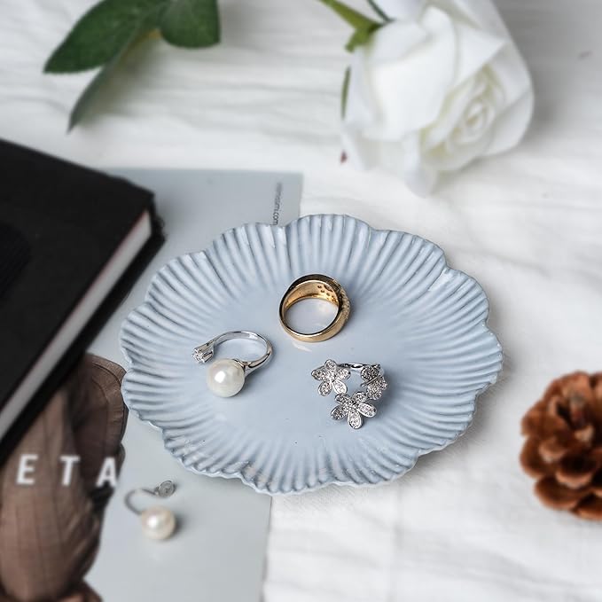 Ceramic Jewelry Dish, Decorative Tray for Rings Earrings Necklaces Bracelet Watch Keys, 4.50" Trinket Tray as Gifts for Women (Antique Flower)