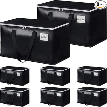StorageRight Heavy Duty Moving Boxes-Moving Bags with Zipper, Reinforced Handles and Tag Pocket-Collapsible Moving Supplies-Totes for Storage Great for moving, Storage and Travel 93L(Black-8 Pack)