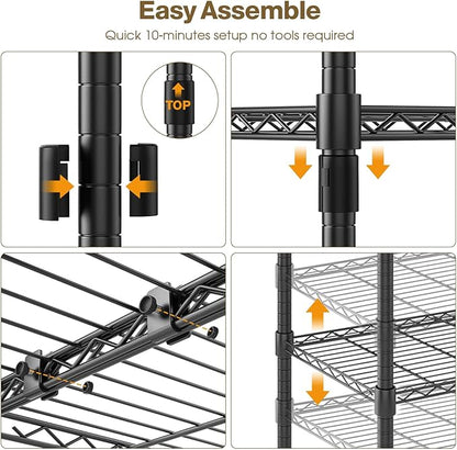 Himimi 4-Tier Adjustable Metal Shelving - 1600LBS Capacity, Heavy Duty Wire Organizer for Kitchen, Garage, Pantry, Laundry, 72" W x 18" D x 60" H, Black