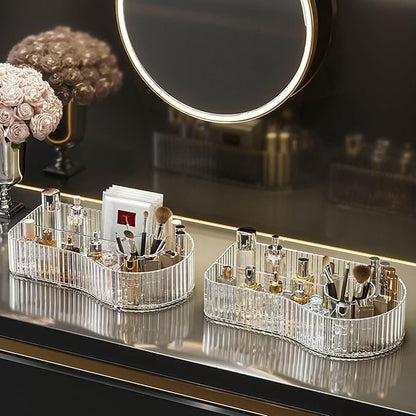 BVGDGSD Clear Makeup Organizer Countertop for Vanity Acrylic Skincare Storage and Make up Organization for Desk Cosmetic Display Case and Makeup Brush Holder for Bedroom,Bathroom,5 Compartments