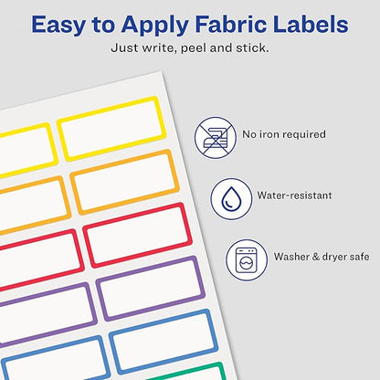 Avery No-Iron Fabric Name Labels, Rainbow Borders Preprinted Designs, Handwrite-Only, 24 Preprinted Labels (40706)