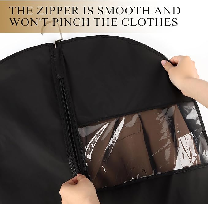 47-Inch Garment Bags Covers,Hanging Clothes Bag, Suit Cover Bags with Clear Window for Hanging Closet Clothes Storage and Travel (Black-47Inch)