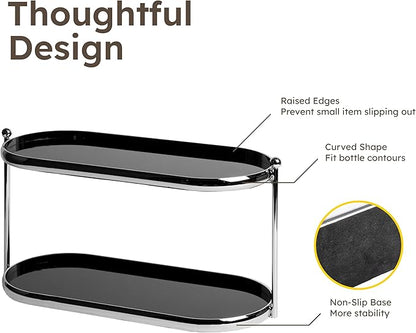 MUSEOWN 2 Tier Metal Frame Perfume Organizer in black - morden, stylish, minimalist tiered tray for Watch, Jewelry, Brooch Skincare, - Elegant Countertop Display Shelf for Dresser, Vanity, Bathroom