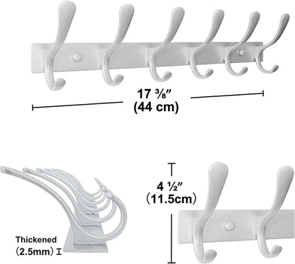 SKOLOO Coat Rack Wall Mounted - 6 Hooks, Heavy Duty, Stainless Steel, Metal Wall Hangers, Sturdy Coat Hooks for Hanging Coats, Jacket, Clothes, Hat, Cold Light Silver