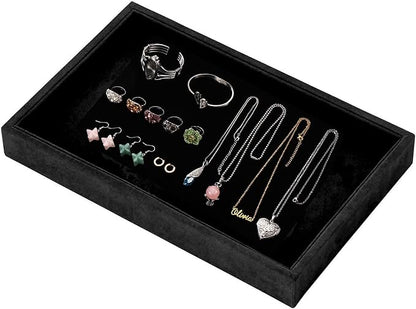 Mornajina 2 Pcs 9" x 5.7" Velvet Jewelry Tray Jewelry Display Tray, Stackable Empty Plate Trays for Earrings Necklaces Bracelet Rings Display Showcase - Black