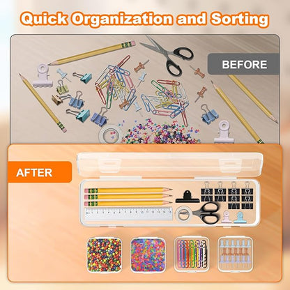 Bead Organizer Box, 12 PCS Clear Plastic Storage Containers Features Hinged Lid and Labels, Craft Storage Box for Jewelry, Diamonds, Clay Beads, Bracelets, Screws, Seeds, Small Parts