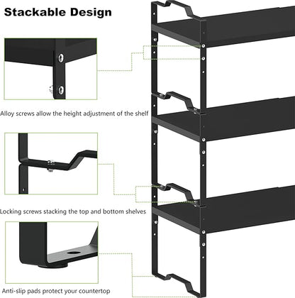 Expandable Shelf for Cabinet Organizer Adjustable Stackable Spice Rack at Kitchen and Bathroom More, Counter Countertop Cupboard Organization Pantry Storage(LARGE/1PACK/BLACK)