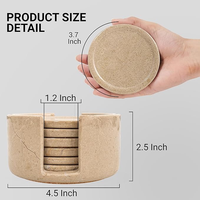 Marble Coaster Set of 6-3.7" Round Marble Drink Coasters, Cork Backing Non-Slip, Office Protect Tables from Stains and Scratches, Verona