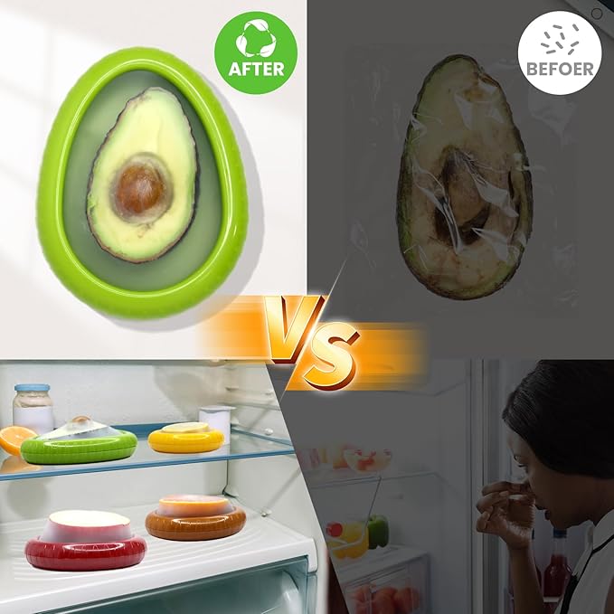 AWLGAK Silicone Food Storage Containers Avocado Saver for Fridge Onion Storage 4-Piece Set Reusable Anti-Oxidation Box Perfect for Vegetables Fruits Lemons Garlic Tomatoes Potatoes