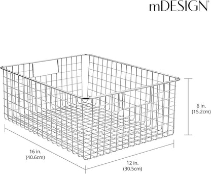 mDesign Metal Wire Food Storage Basket Organizer with Handles for Organizing Kitchen Cabinets, Pantry Shelf, Bathroom, Laundry Room, Closets, Garage - Concerto Collection - 2 Pack - Chrome
