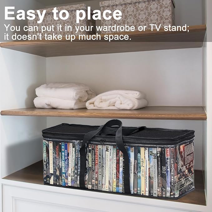 CD DVD Storage Bags 2-Pack, Clear Blu-ray Case Holder with Zipper & Handles | Holds 56 Blu-ray, 40 DVD, 96 CD Cases per Bag | Media & Video Game Storage Organizer for Movies