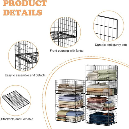 7-Tier Stackable Closet Organizers and Storage Shelves, Foldable Closet Shelf Organizer System, Stackable Storage Bins Drawers for Closet Organizer System, Black(Patent Pending)