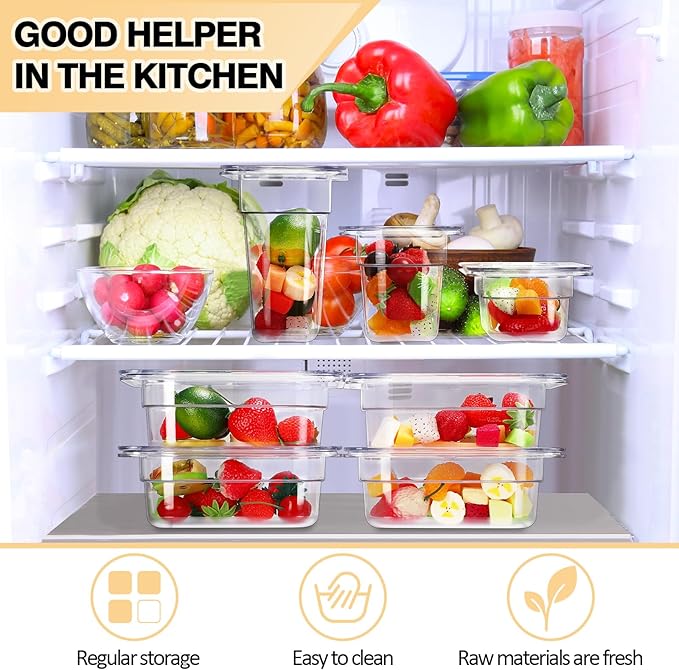 Tioncy 12 Pcs 1/9 Size Clear Food Pans with Lids Stackable Plastic Salad Bar Containers Commercial Food Storage Transparent Hotel Pans for Vegetables Fruits Beans Corns 2.5'' 4'' 6'' Deep