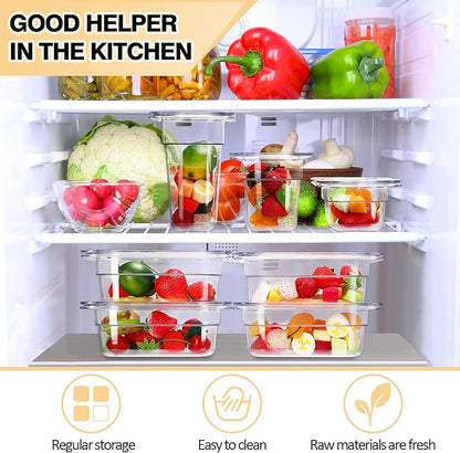Tioncy 12 Pcs 1/9 Size Clear Food Pans with Lids Stackable Plastic Salad Bar Containers Commercial Food Storage Transparent Hotel Pans for Vegetables Fruits Beans Corns 2.5'' 4'' 6'' Deep