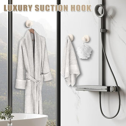 Fenas Suction Cup Hooks for Shower No-Drill Bathroom Hooks for Towels, Robes, Loofah Mountable on Bathroom Walls, Kitchen, Glass, Mirrors, Tile and Smooth,Non-Porous Surfaces (2, Milk White)