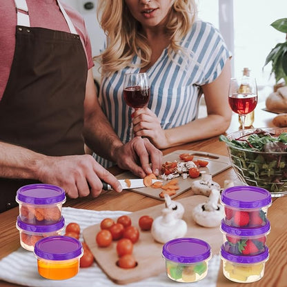 Sieral 36 Pack 8 oz Freezer Containers with Lids Reusable Deli Freezer Storage Containers Stackable Plastic Thick Twist Top Jars for Takeout Food Round Wide Mouth Lunch Snack (Purple)