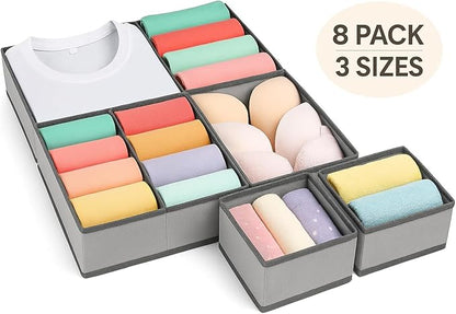 8-Pack Fabric Drawer Organizers – Foldable Closet Storage Bins for Clothes, Underwear, Baby Items & Bras | Dresser Drawer Dividers for Bedroom, Closet & Nursery Organization