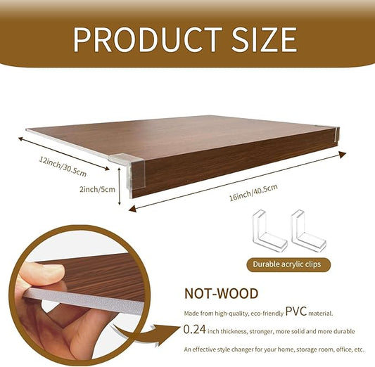 Wire Shelf Cover, Wire Rack Covers for Pantry,4 Pcs PVC Wood-Look Faux Wood Shelf Liners,16x12 Inch,0.24inch Thick for Home and Kitchen Organization