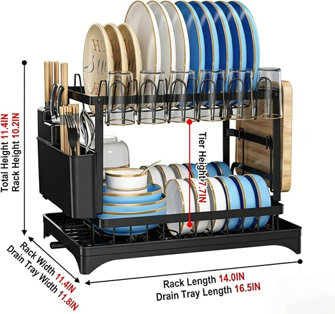 YJOYJOY Dish Drying Rack, Stainless Steel Dish Rack for Kitchen Counter, Large Capacity Dish Drainers with Drainage Tray