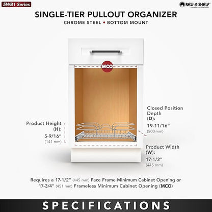 Rev-A-Shelf Kitchen Cabinet Pullout Shelf and Drawer Organizer Slide Out Pantry Storage Basket in Multiple Sizes, 18 x 20 In, 5WB1-1820CR-1