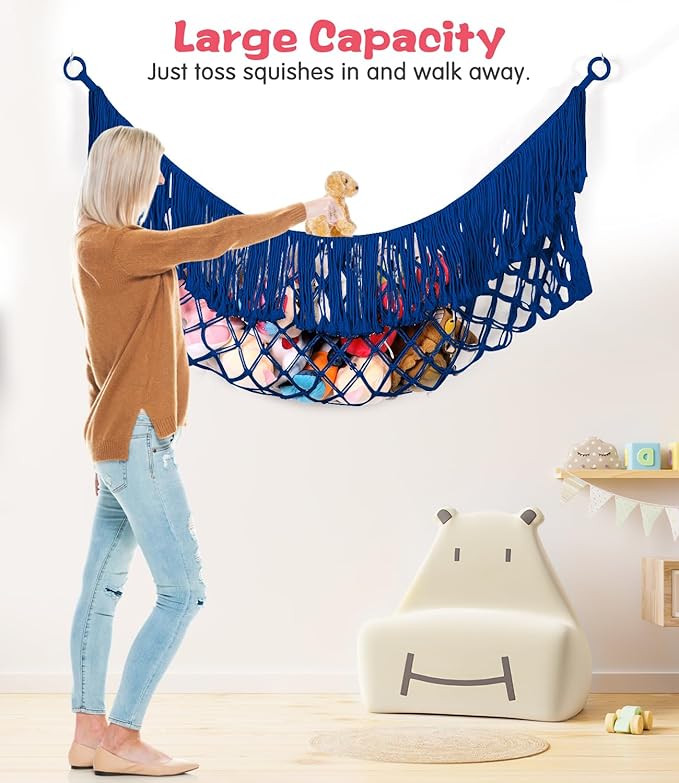 Stuffed Animal Hammock - Extra Large 63'' Long, Stuffed Animal Storage, stuffed animal Holder net, Hammock Large, Storage Hanging Organizer - Sapphire blue