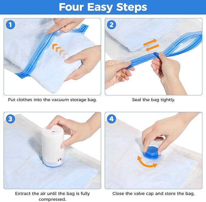 Eunhdet 15 Pack Travel Vacuum Storage Bags with USB Electric Pump, Combo Space Saver Vacuum Seal Bags for Clothing Travel Vaccine Sealed Storage Bag for Comforters Blankets Clothes Suitcase, Clear