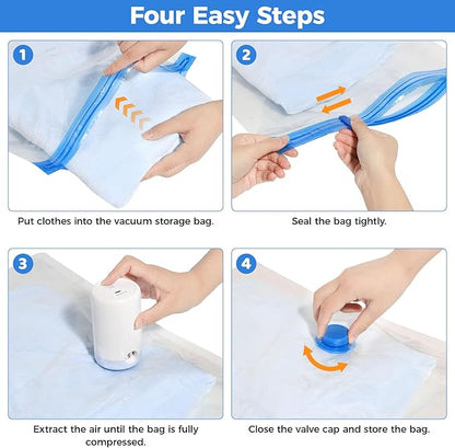 Eunhdet 15 Pack Travel Vacuum Storage Bags with USB Electric Pump, Combo Space Saver Vacuum Seal Bags for Clothing Travel Vaccine Sealed Storage Bag for Comforters Blankets Clothes Suitcase, Clear
