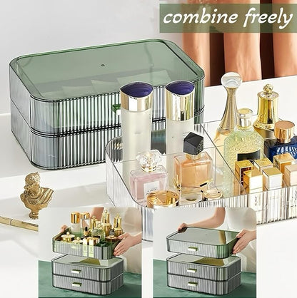 Decorcode Stackable Cosmetics Organizer Drawers, Bathroom Vanity Makeup Organizers and Storage, Ideal for Desk and Dresser Countertops, Great for Palette, Skincare, Lipsticks, Nail Care. Green