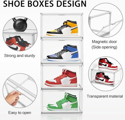 DAYOOH 10 Pcs Clear Shoe Storage Boxes Stackable Acrylic Sneaker Shoe Display Case Size 14, Transparent Storage Bins for Boot Handbag Organizer Containers with Magnetic Lids