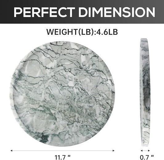 Natural Round Marble Tray, 11.7in Decorative Vanity Catchall Countertop Organizer for Jewelry Perfume Candles, Multi-Purpose Decorative Serving Tray - Light Green Verda Antique