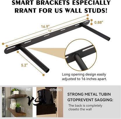 BGMG Wood Floating Shelves for Wall 24 inch Set of 2, Rustic Wooden Wall Mount Shelves for Bathroom Living Room Bedroom Kitchen Farmhouse -24x 6.7 x1.25 inch-Dark Walnut