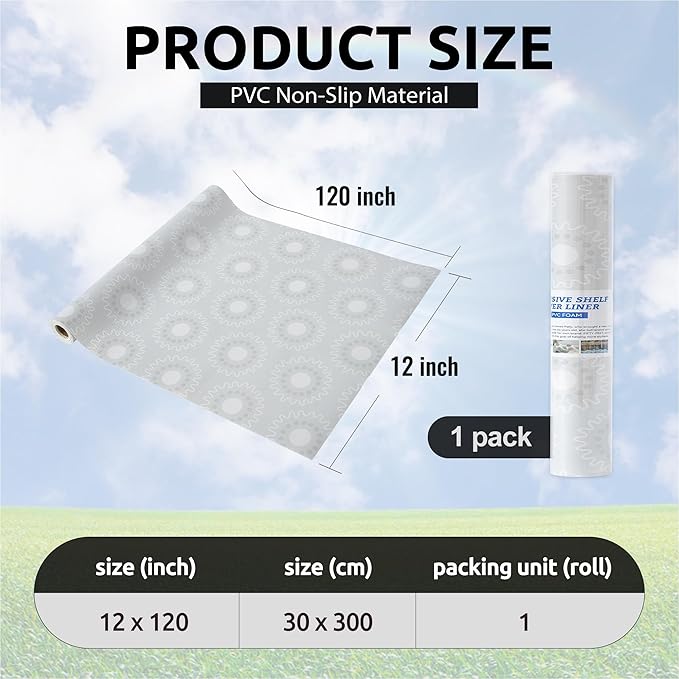 12X120 Inch Shelf Liner for Kitchen Cabinets, PVC Drawer Liner for Dresser Non-Slip Bathroom, Non-Adhesive Cabinet Liner Washable (White Circle)(1 Roll)