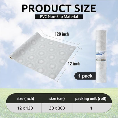 12X120 Inch Shelf Liner for Kitchen Cabinets, PVC Drawer Liner for Dresser Non-Slip Bathroom, Non-Adhesive Cabinet Liner Washable (White Circle)(1 Roll)