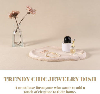 BCS Marble Jewelry Tray Trinket Dish, Decorative Cloud Vanity Key Tray for Women, Perfume Ring Holder Dish for Ring Earring, Cute Jewelry Plate Bowl Aesthetic Room Decor（Beige Travertine）