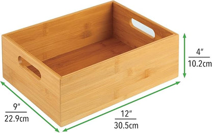 mDesign Kitchen Storage Box - Large Wooden Box with Handles - Bamboo Kitchen Utensil Storage Box - 12" x 9" x 4" - Set of 2 - Nature