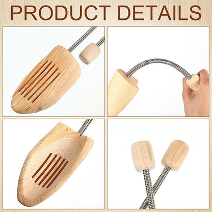 3 Pairs Adjustable Wood Shoe Trees with Spring, Shoe Shaped for Men Women, Sneakers, Leather Shoes Stretcher Shaper Suitable for Us Sizes Boot Holder Prevent Creasing