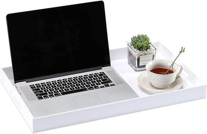 Glossy White Acrylic Serving Tray with Handles-Lucite Tray for Ottoman,Coffee Table, Breakfast, Tea, Food, Butler - Decorative Tray (10x15x2H Inch with, White)
