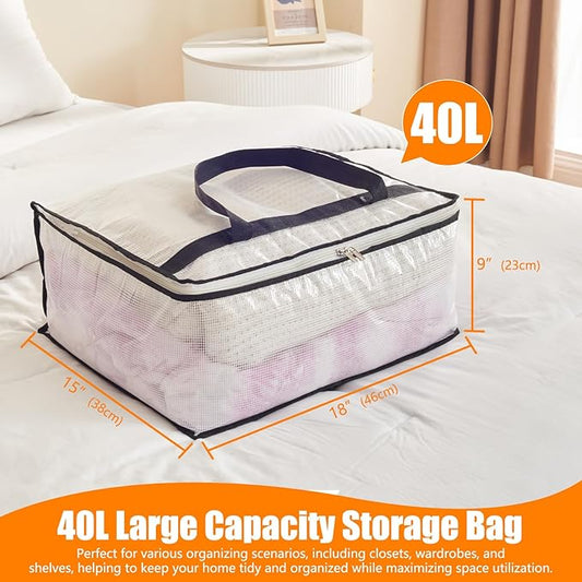 MKOKYD 40L Clear Storage Bags for Blanket, Clothes, Comforter, Bedding, Sheet, Pillow - Closet Organizers and Storage Containers, Under Bed Storage Bag with Zipper (Black, 6 Pack)