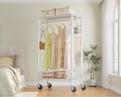 VIPEK R1 Rolling Clothes Rack with Pegboard Organizer Portable Closet for Hanging Clothes with Lockable Wheels & Removable Basket, Compact Clothing Rack for Small Spaces Apartments/Bedroom, White