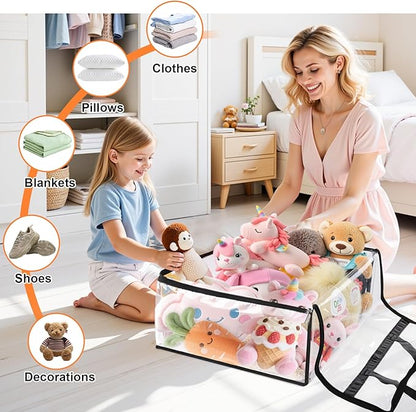SpaceTrove Clear Clothes Storage Bags, 6 Pack Closet Organizers and Under Bed Storage Containers, Foldable Moving Bags with Zippers for Comforter, Blanket, Bedding, Duvet, PVC Packing Bags 90L