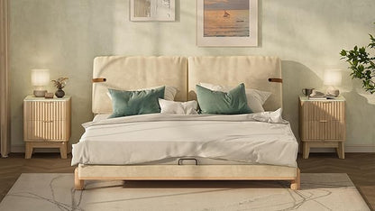 TROJM Fluted Nightstand Set of 2,Modern End Table with Faux Marble Top,2 Storage Drawers Side Table,Bedside Table for Bedroom, Living Room,Curved Profile Design Furnitue,Natural Oak
