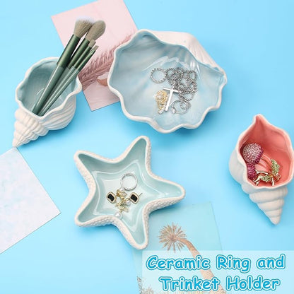Jewelry Dish Tray For Coastal Beach Room Decor,Cute Ceramic Ring Holder Gift For Women Sister Mom Friend ,Decorative Trinket Jewelry Organizer Tray For Rings Earrings Necklaces ets (Blue starfish)