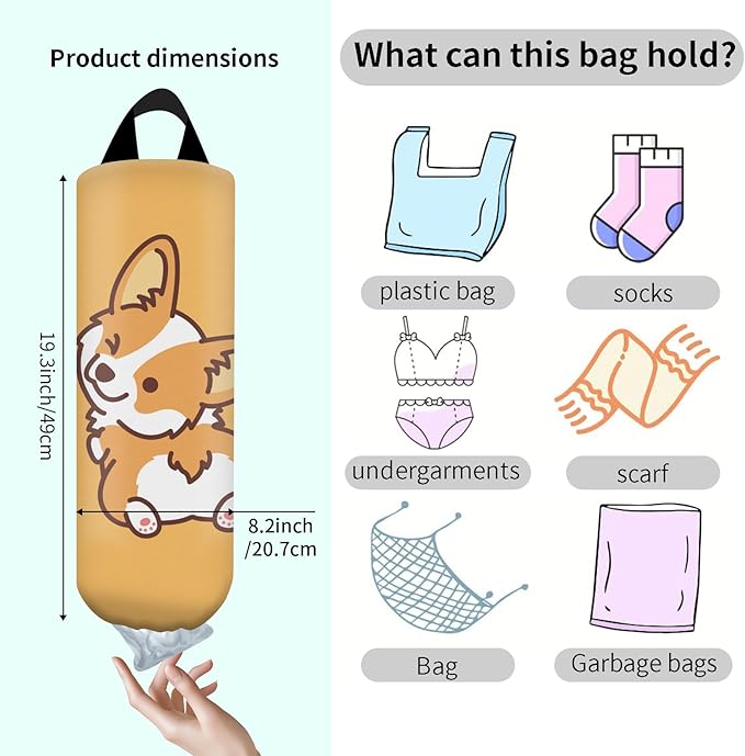 Plastic Bag Holder, Wall Mount Grocery Bag Organizer, Funny Hanging Trash Bag Storage Dispenser for Home Kitchen Cute Corig