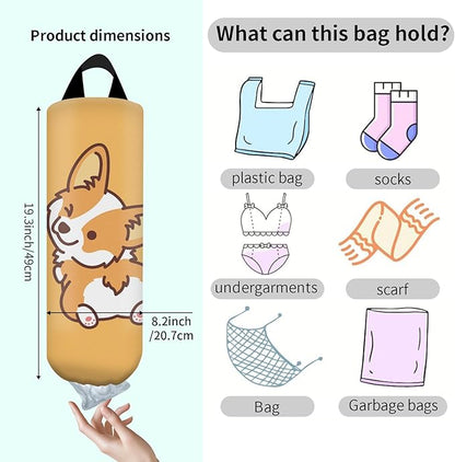 Plastic Bag Holder, Wall Mount Grocery Bag Organizer, Funny Hanging Trash Bag Storage Dispenser for Home Kitchen Cute Corig