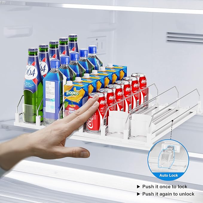 Dayacoco Drink Organizer For Fridge,Soda Drink Dispenser For Fridge,Fridge Can Drink Organizer,12oz 16oz 20oz-Soda Automatic Dispenser For Fridge And Adjustable Width-Holds Up To 30 Cans,6 Rows
